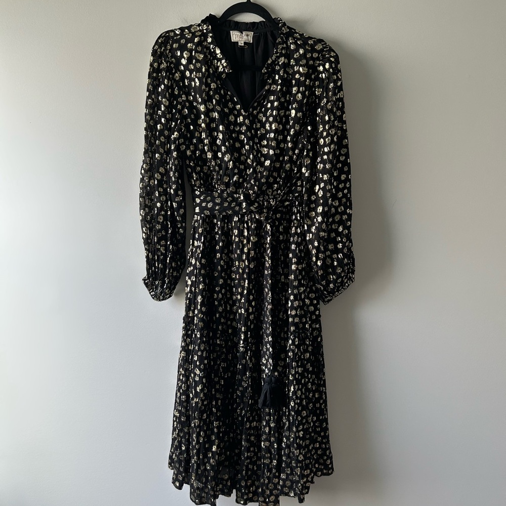 Mille black and gold metallic thread midi/maxi dress